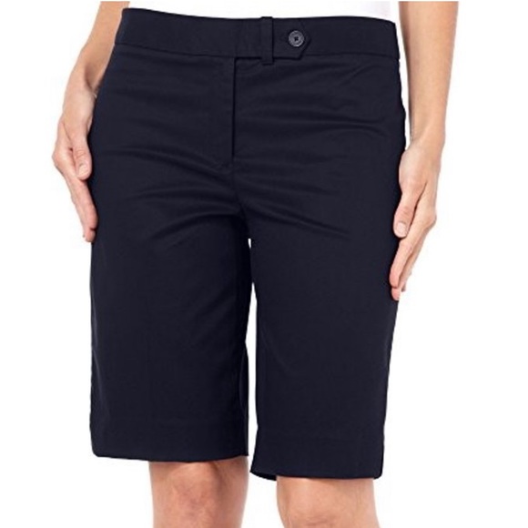 Jones New York Bermuda Shorts Navy Twill Cotton Blend Stretch Shorts w/Side Slit - Picture 1 of 13